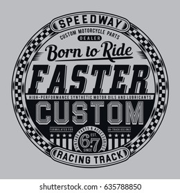 Racing speedway typography, tee shirt graphics, vectors