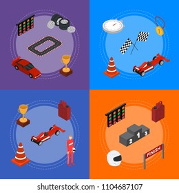 Racing Sport Banner Card Set Isometric View Element Web Design for Competition and Award. Vector illustration of Cards Racing Championship