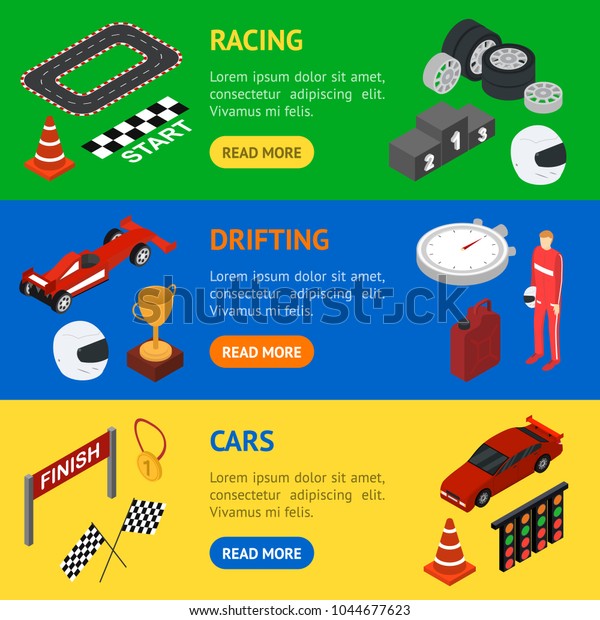 Racing Sport Banner Horizontal Set Isometric Stock Vector Royalty