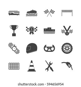 Racing Sport Black Icons Set Element Web Design for Competition and Award. Vector illustration