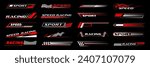 Racing sport car stickers and race line decals with checkered pattern, vector stripes. Auto art decals with car wheel, start or finish flag and red halftone racing pattern background for car stickers