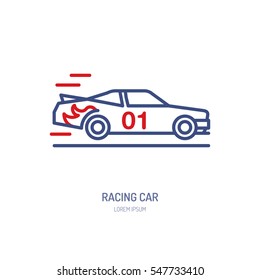 Racing sport car vector line icon. Speed automobile logo, driving lessons sign. Automo championship illustration.