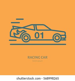 Racing sport car vector line icon. Speed automobile logo, driving lessons sign. Automo championship illustration.