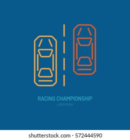 Racing sport car vector line icon. Speed automobile logo, driving lessons sign. Auto championship illustration.