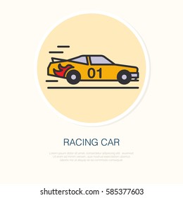 Racing sport car vector line icon. Speed automobile logo, driving lessons sign. Automo championship illustration.