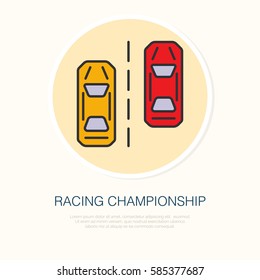Racing sport car vector line icon. Speed automobile logo, driving lessons sign. Automo championship illustration.
