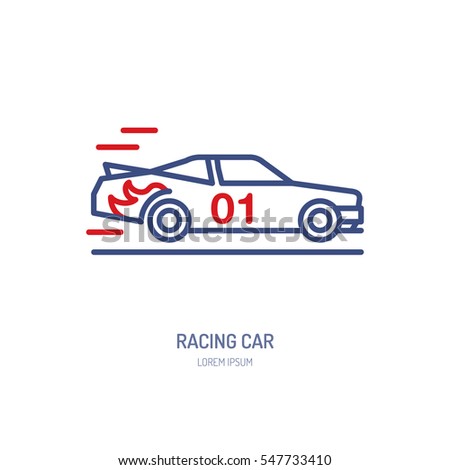 Racing sport car vector line icon. Speed automobile logo, driving lessons sign. Automo championship illustration.