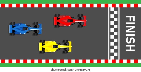 Racing Sport Cars F1 Racing Bolid To Finish Line Top View Illustration Vector