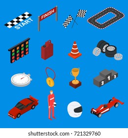 Racing Sport Icon Set Isometric View Element Web Design for Competition and Award. Vector illustration of Symbol Racing Championship