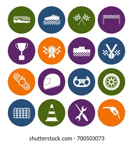 Racing Sport Icons Set Color in the Circle Element Web Design for Competition and Award. Vector illustration