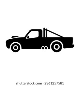 Racing sport pickup truck icon. Race, tuning. Black silhouette. Side view. Vector simple flat graphic illustration. Isolated object on a white background. Isolate.