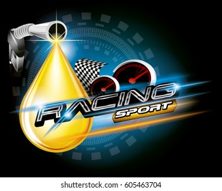 Racing sport with pump head and drop oil vector concept for design