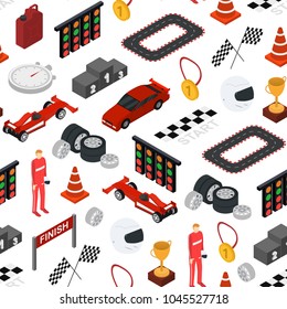 Racing Sport Seamless Pattern Background on a White Isometric View Element Web Design for Competition and Award. Vector illustration of Symbol Racing Championship