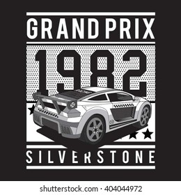 Racing sport Silverstone typography, t-shirt graphics, vectors