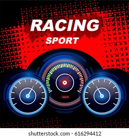 Racing sport. Speedometer of the car.