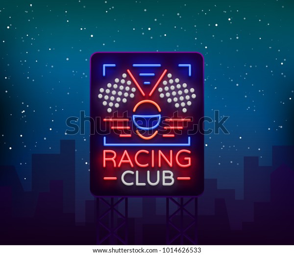 Racing Sports billboard neon logo emblem\
pattern. A glowing sign on the theme of the races. Neon sign, light\
banner. Vector\
illustration