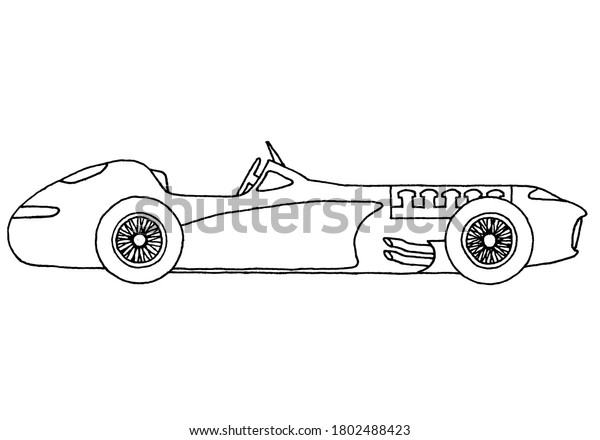 Racing, sports retro car in doodle style.\
Coloring for children.