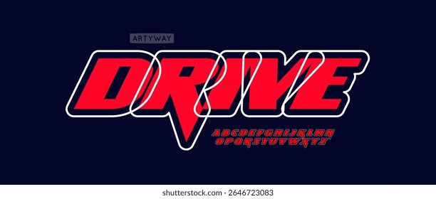 Racing sporty alphabet, bold italic outlined letter set, dynamic font for red automotive logo, moto auto sport headline, speed racing typography, modern velocity typographic design. Vector typeset.