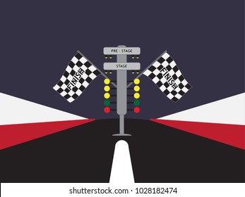 Racing Start Lights And Checkered Flag Of Race Car Event In A Racetrack. Vector Illustration. EPS10