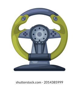 Racing Steering Wheel Game Controller, Video Game Players Accessory Device Vector Illustration