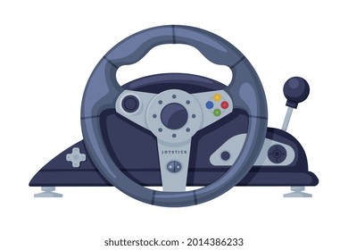 Racing Steering Wheel Game Controller, Video Game Accessory Device Vector Illustration