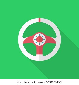 Racing Steering wheel helmets icon, Vector flat long shadow design. Racing concept.