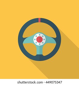 Racing Steering wheel helmets icon, Vector flat long shadow design. Racing concept.