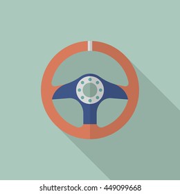 Racing Steering wheel helmets icon, Vector flat long shadow design. Racing concept.