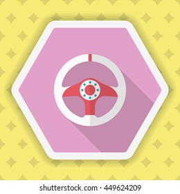 Racing Steering wheel helmets icon, Vector flat long shadow design. Racing concept.