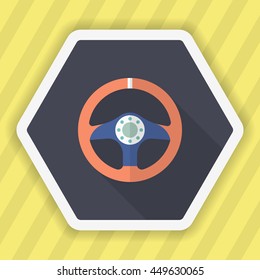 Racing Steering wheel helmets icon, Vector flat long shadow design. Racing concept.