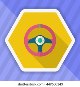 Racing Steering wheel helmets icon, Vector flat long shadow design. Racing concept.