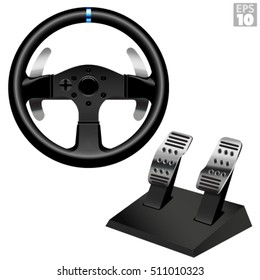 Racing Steering Wheel With Metal Paddle Shifters And Pedal Set For Gaming Simulation