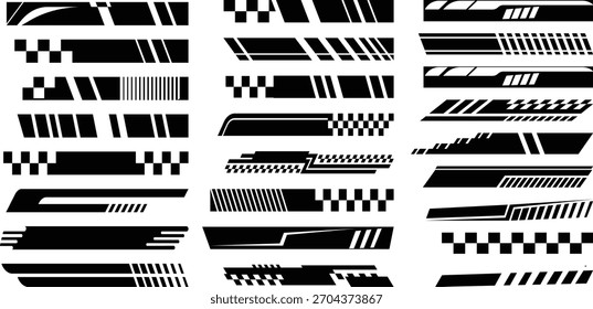 Racing Stripe Icon Set con velocidad y Elementos a cuadros