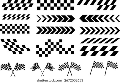 Conjunto de rayas de carreras. bandera a cuadros. símbolo de carreras de coches y motos. competencia de campeones en carretera

