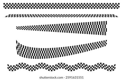 racing stripe set,  checkered pattern vector illustration isolated on white background.