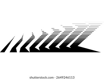 Racing striped pattern for a car body, boat, sportswear, toy, motorcycle. Black and white vector design element from thick black lines on a white background. Racing application. Halftone. Sharp