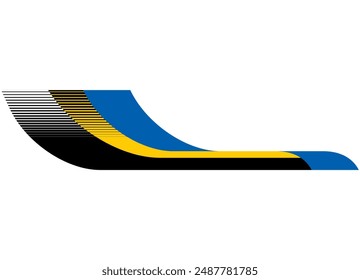 Racing striped pattern for sports car, moto, boat, toy or sportswear. Sports design element. Sports application on the body. Vector background. Abstract black yellow blue stripe