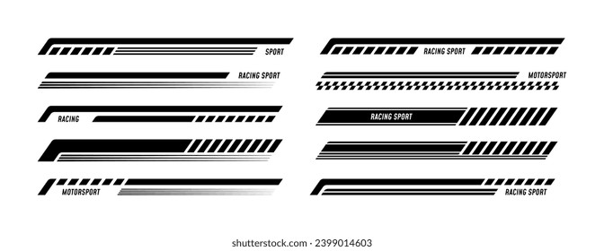 Racing stripes for car tuning pack. Stickers for covering car bodies. Isolated vector illustration on white background.