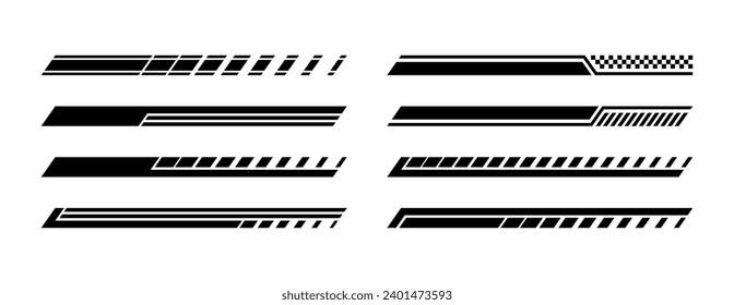 Racing stripes for car tuning pack. Stickers for covering car bodies. Isolated vector illustration on white background.