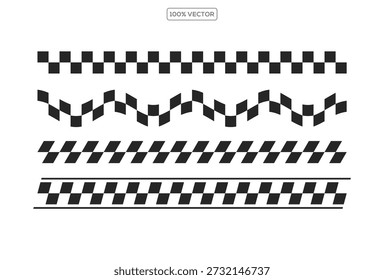 Listras de corrida e elementos de bandeira quadriculada ícone conjunto para esportes e desenhos automotivos ilustração