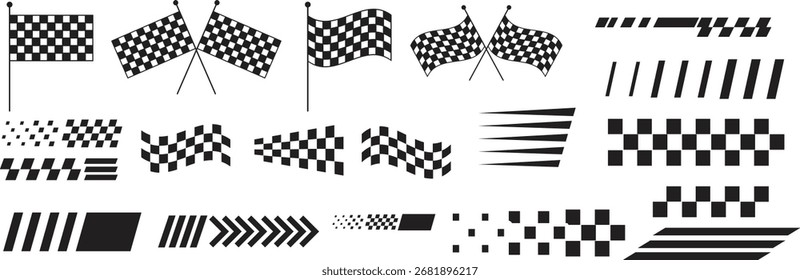 Conjunto de Vector de rayas de carreras y banderas a cuadros. Conjunto de Vector de rayas de carreras de Vector, Vector de coche de carreras, rayas de carreras y banderas a cuadros sobre fondo blanco..eps