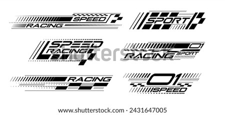 Racing stripes geometric lines design racing car black sticker, dynamic arrow shapes background for sporting event. racing start and finish flag. vector illustration Racing decals for tuning t-shirt 