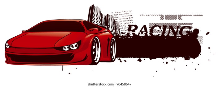 racing super car with city and grunge banner