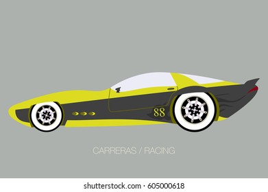 racing super car, flat styled