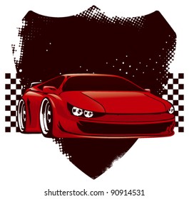 racing super car with grunge shield