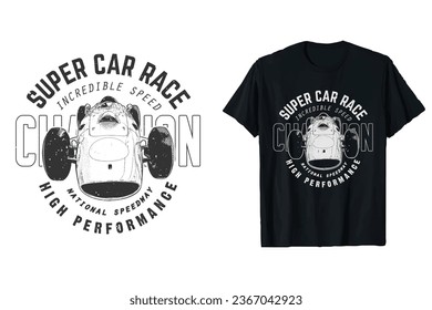Racing super car vector t-shirt design graphic. race car tshirt speed roadway master. black and white t shirts prints.