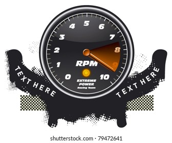 racing tachometer with grunge banner