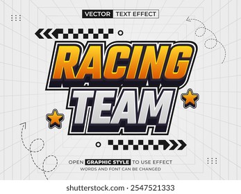 texto editável da equipe de corrida, efeito de fonte, texto 3d para título
