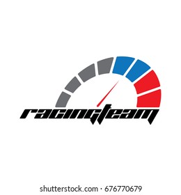 plantilla de logo del equipo de carreras, para competición de carreras, deriva, motocross y más. con el icono del velocímetro.