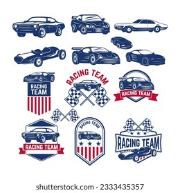 racing team. set of the Cars icons . Design elements for emblem, sign, brand mark. Vector illustration.